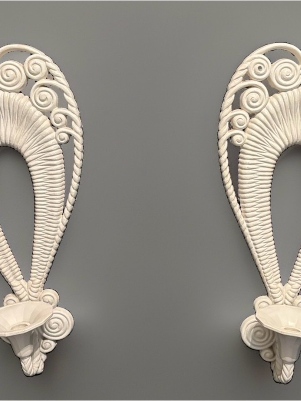 Vintage 1975 Burwood White Plastic Wicker Hanging Wall Candleholders